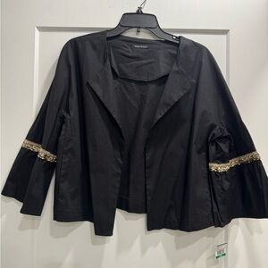 Alice Made In Italy Black Short open Front Jacket with Gold Details. Size L